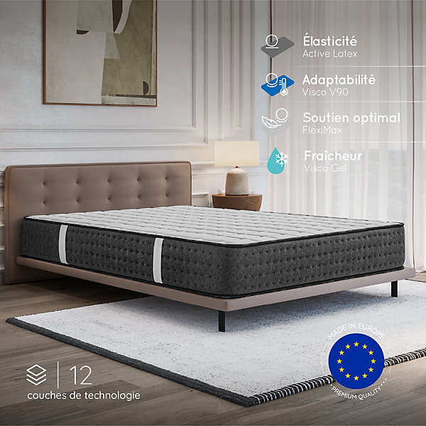 Matelas 140x190 Mousse HR - Blue Latex - 24 cm - 7 zones de confort - Réversible - Hypoallergénique - Mi-Ferme - Durable - Equinox