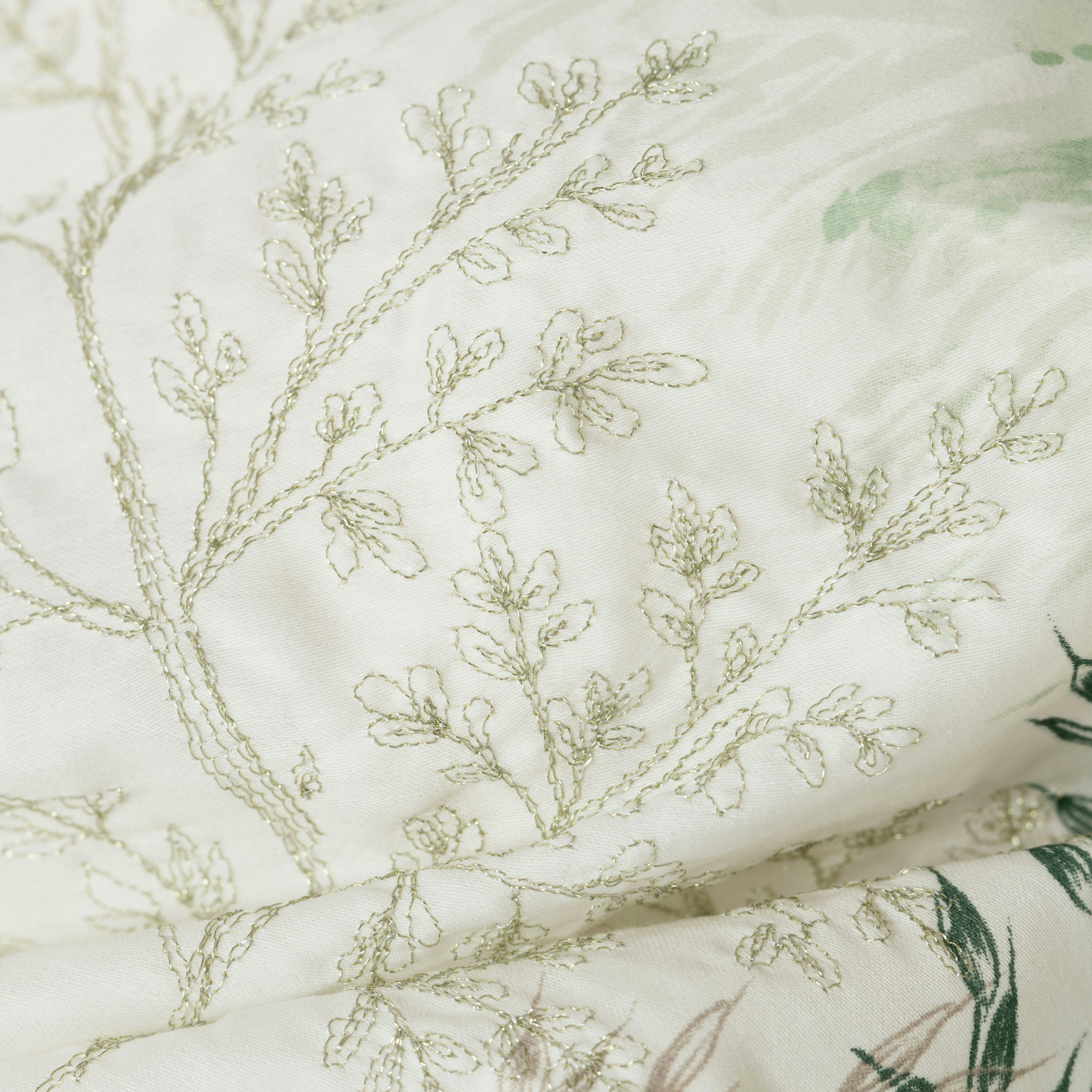 PAMPA 2 - Housse de couette satin de coton imprimé brodé blanc 240 x 220 cm