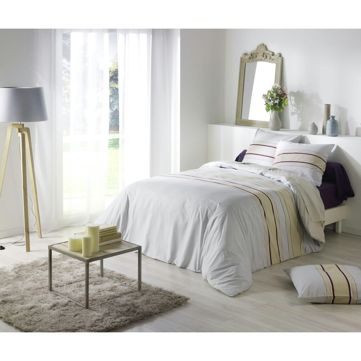 ODAYA - Parure housse de couette coton blanc 240x260 cm