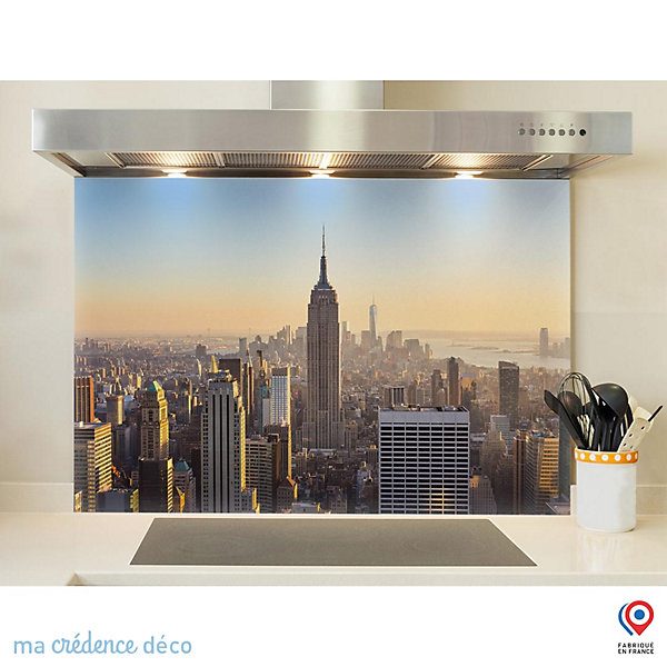 Crédence cuisine fond de hotte New York 2 - Verre trempé - L 70 cm x H 60 cm - MaCrédenceDéco