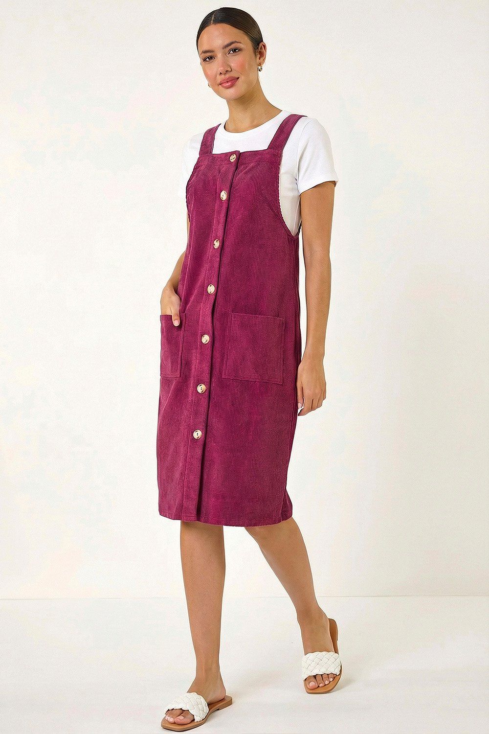 Roman Corduroy Pinafore Midi Dress