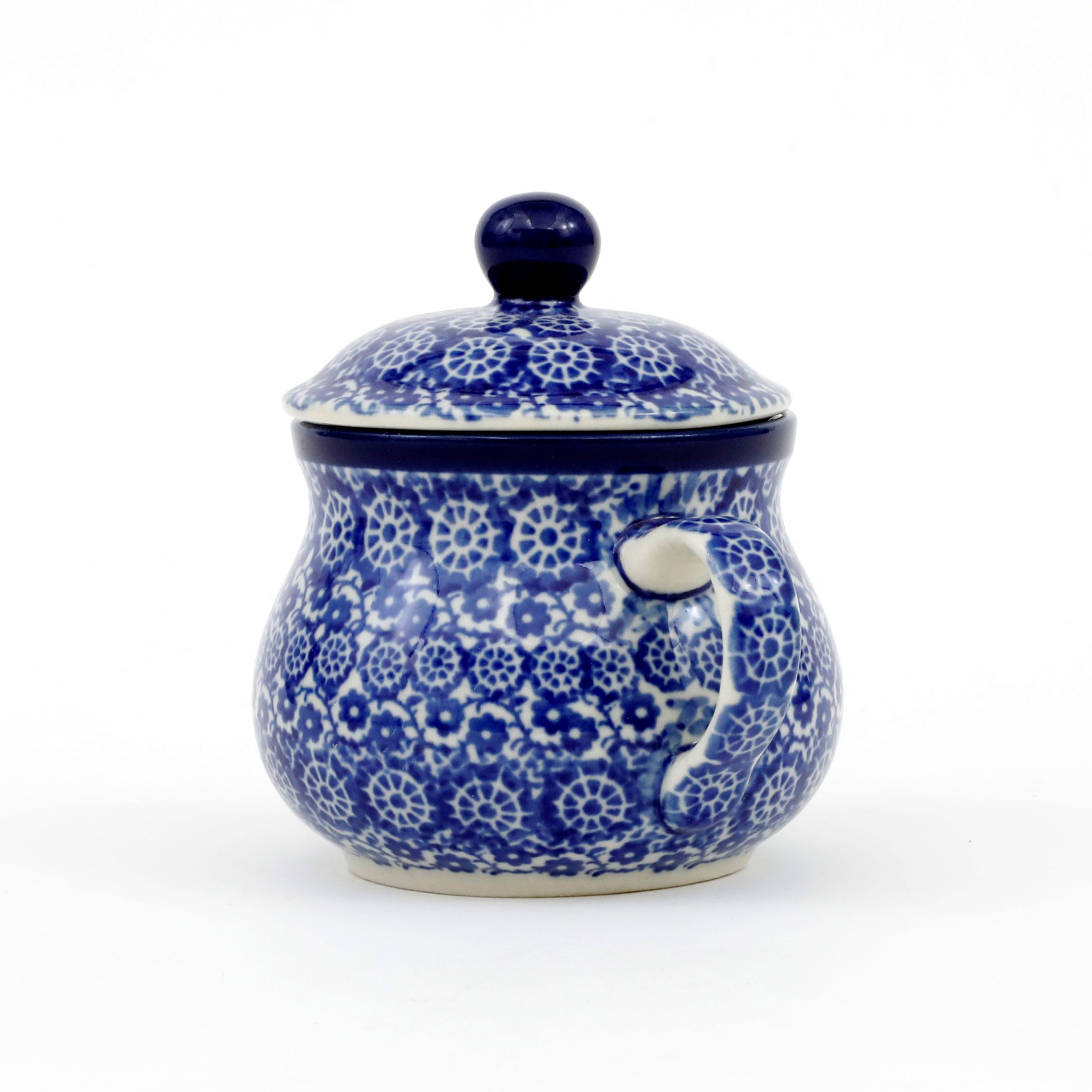 Cukiernica ceramiczna z uchwytami 035 h-9,5cm  2615X Kobaltowa koronka