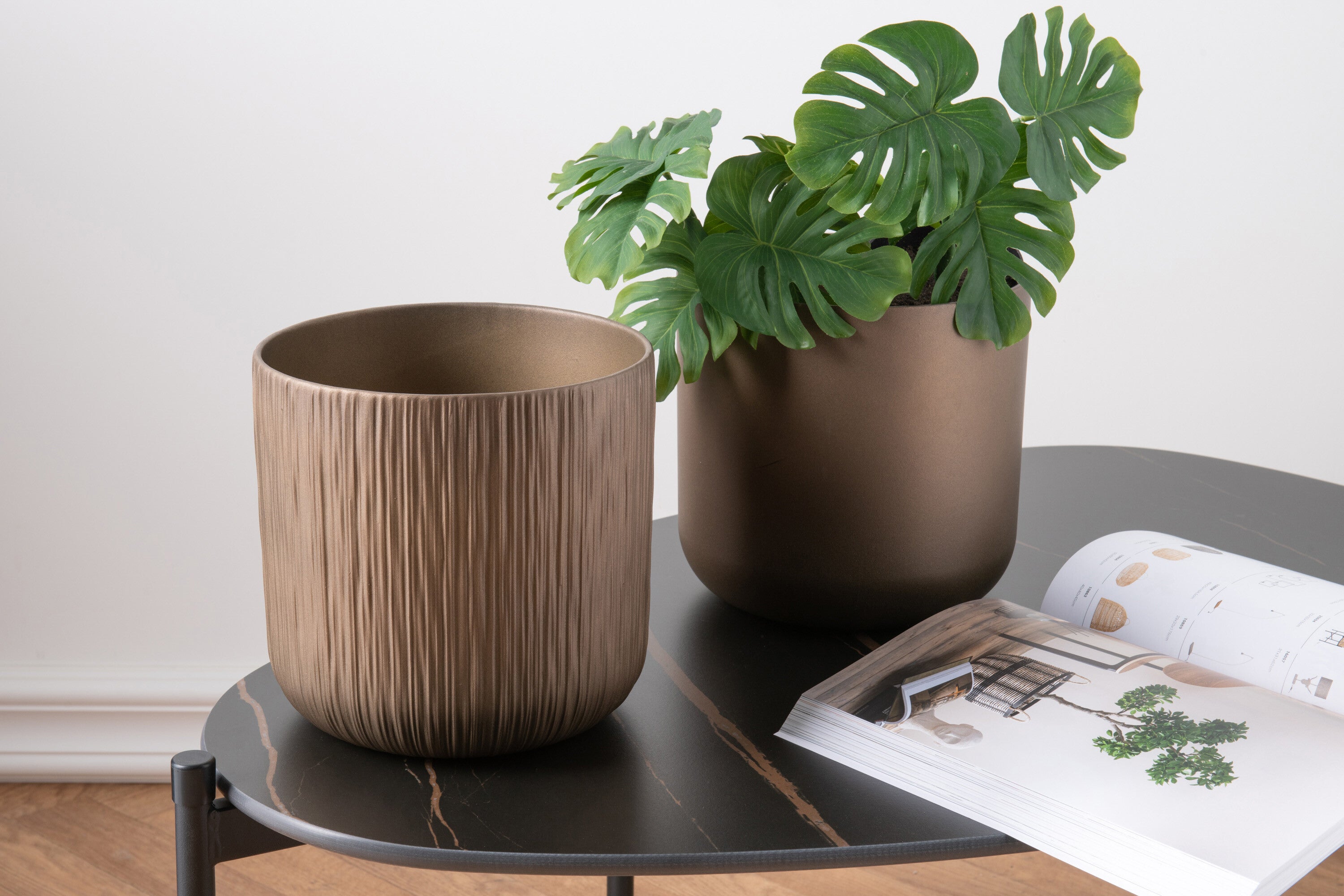 J-Line bloempot Gen - keramiek - goud/koper - extra large - 2 stuks - Ø 21 cm