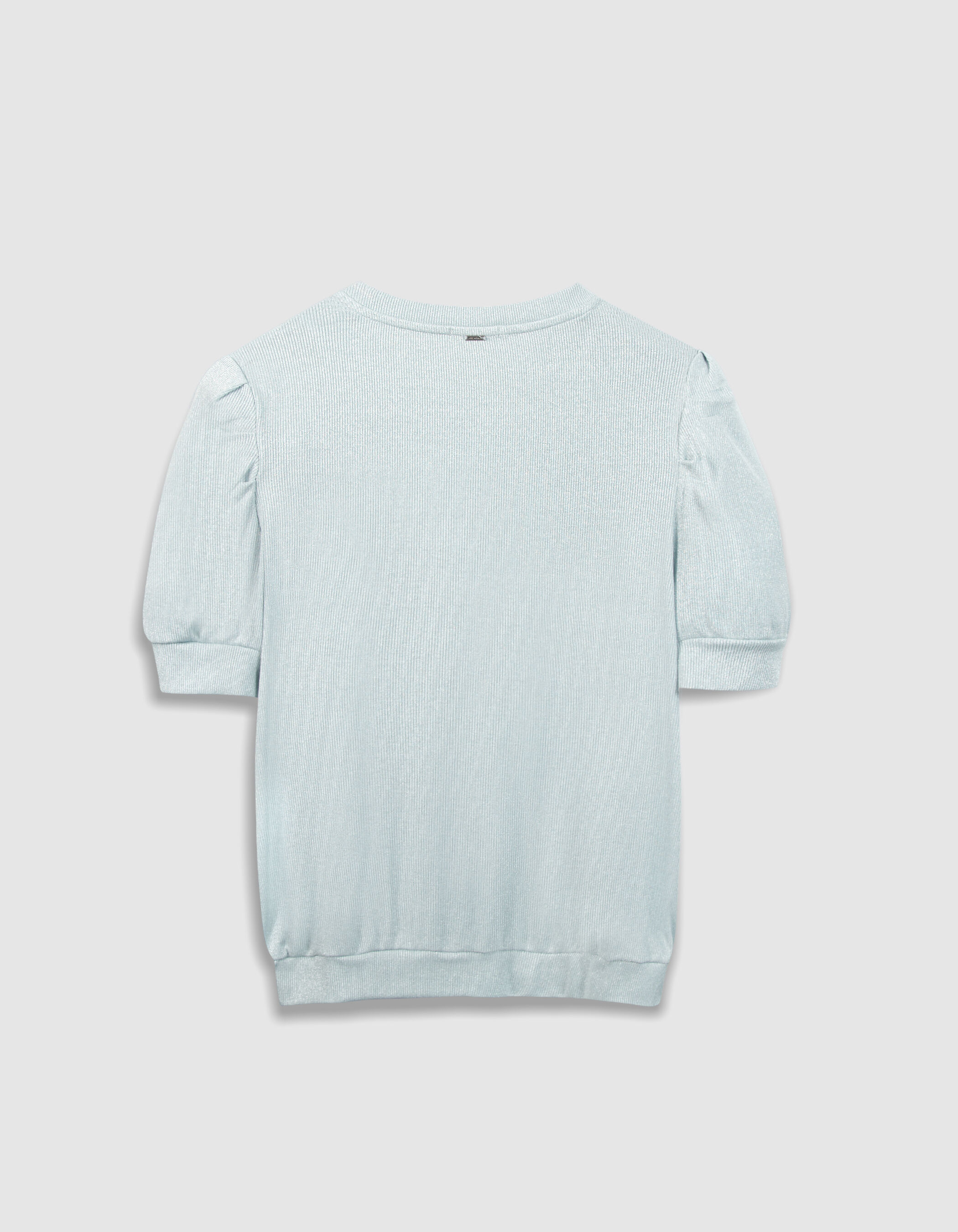 Tee-shirt col rond vert pailleté manches froncées Femme