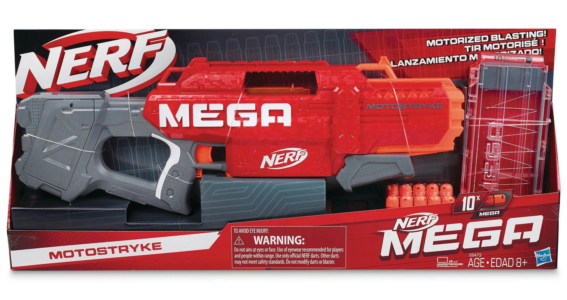 NERF Mega Motostryke Motorized Blaster Set With 10 NERF Mega Darts & 10-Dart Clip, Age 8+