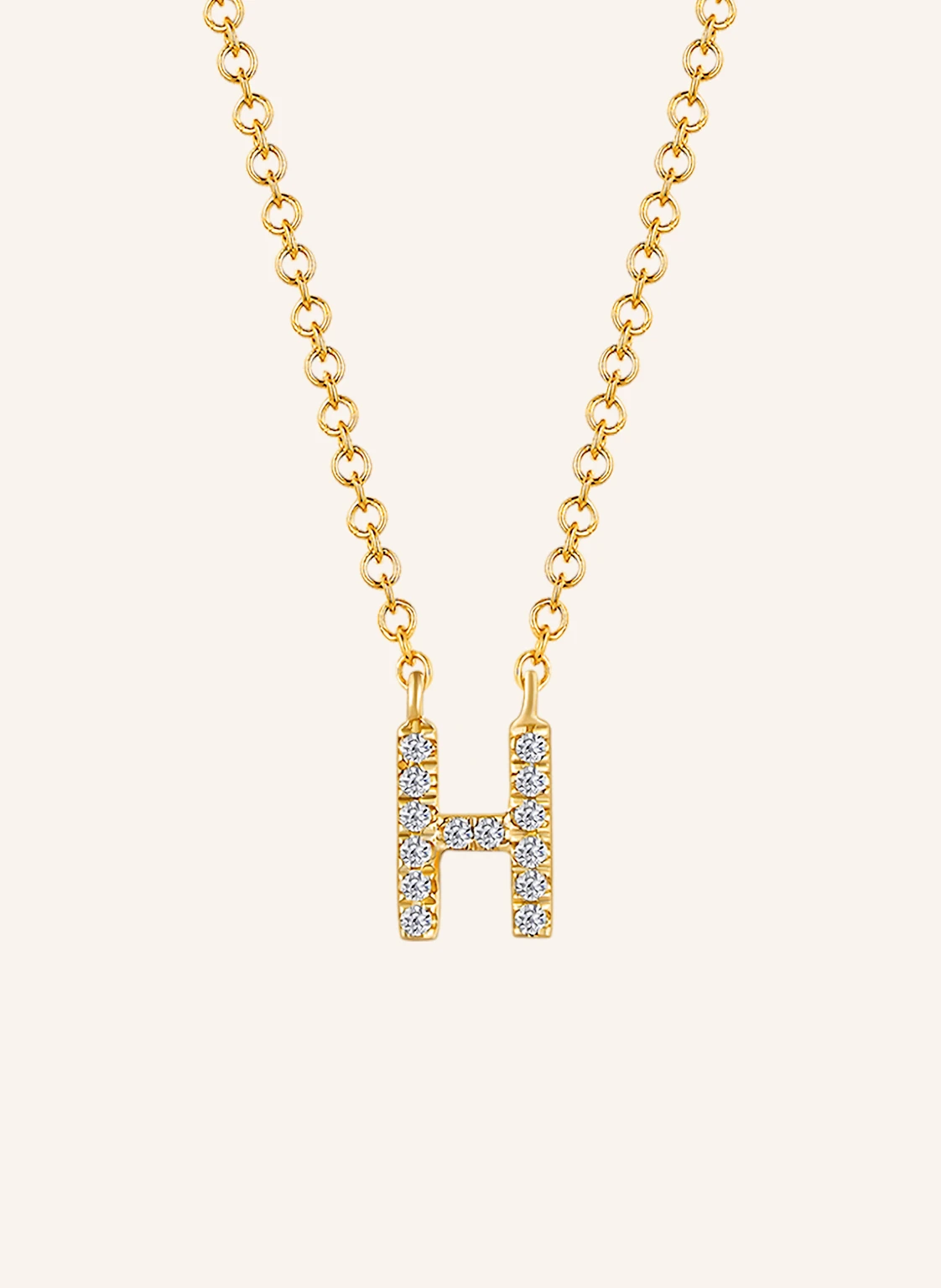 Leaf INITIALIEN Halskette „H“ aus 14 Karat Gelbgold mit Diamanten