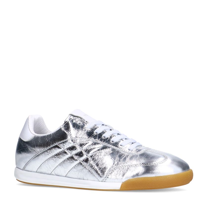 Manfield Zilveren leren metallic sneakers