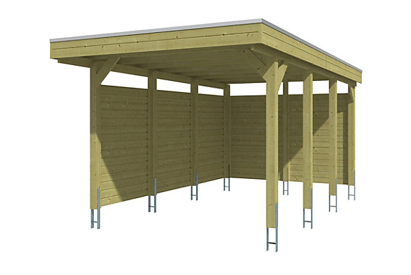Carport SKAN HOLZ Friesland Set A, 320 x 555 cm, avec parois latérales et paroi arrière, imprégné vert