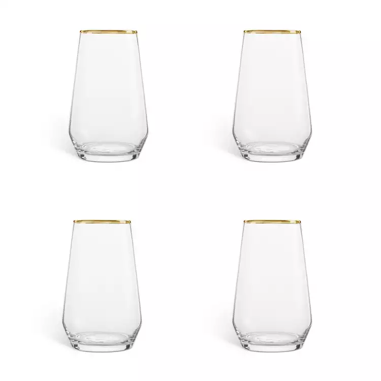 Habitat Set of 4 Gold Rim Hi Ball Glasses