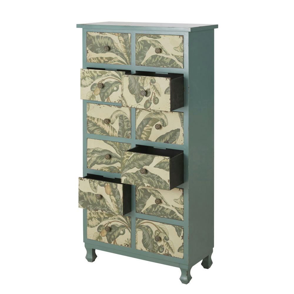 Palmiya - Semainier 12 tiroirs vert motif feuilles de bananier