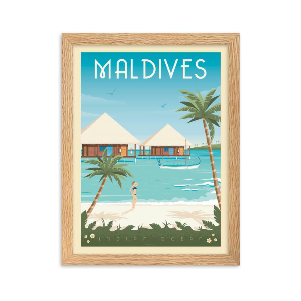 - Affiche Maldives Asie avec Cadre (Bois) 21x29,7 cm