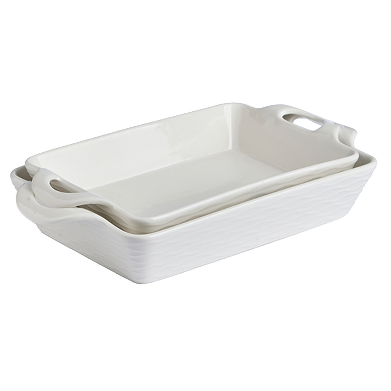 Zestaw 2 prostokątnych naczyń do zapiekania otwarta rączka porcelana