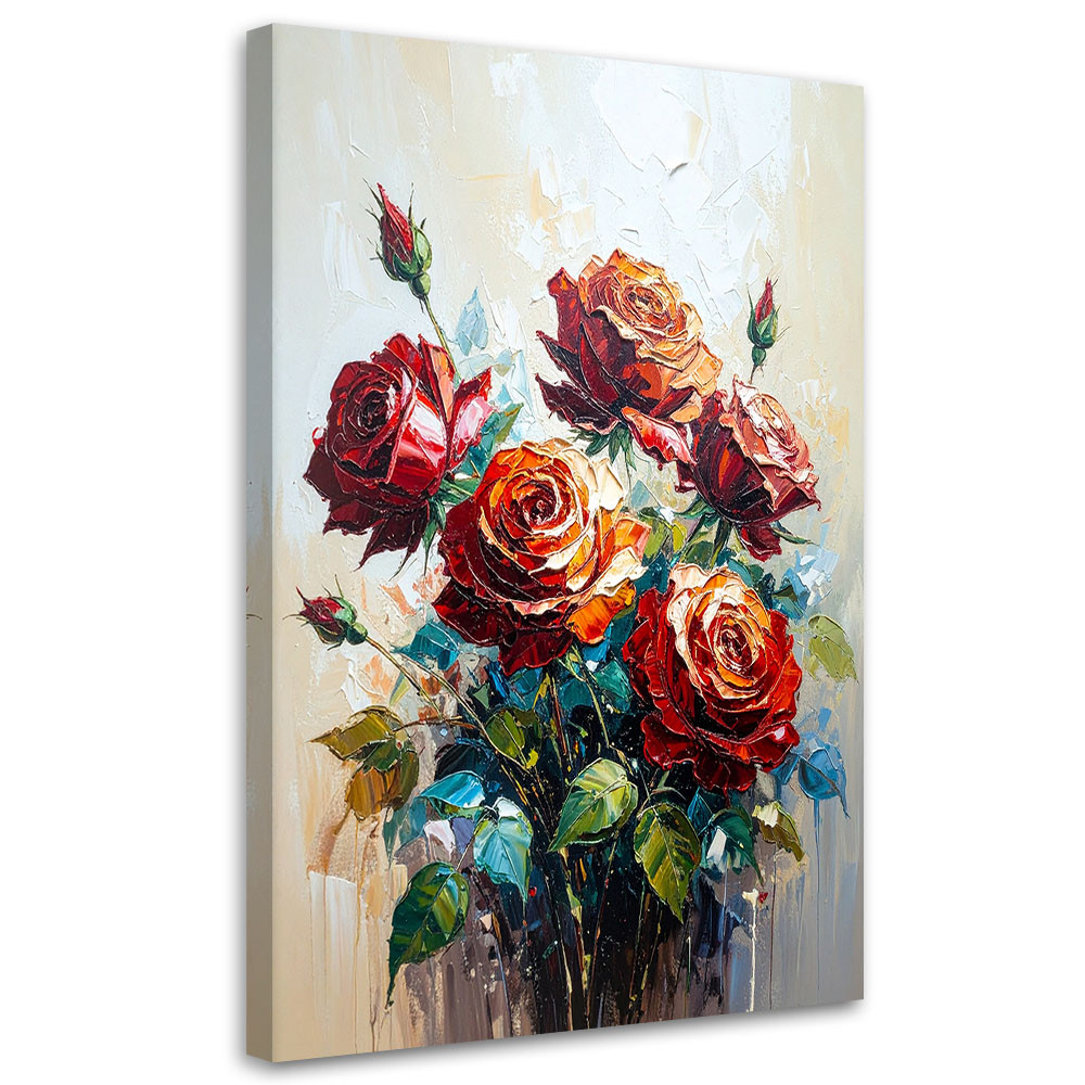 Feeby Obraz nowoczesny, Czerwone Róże Kwiaty imitacja farby 40x60