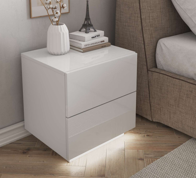 Stolik nocny LINA LUX biały połysk push open LED