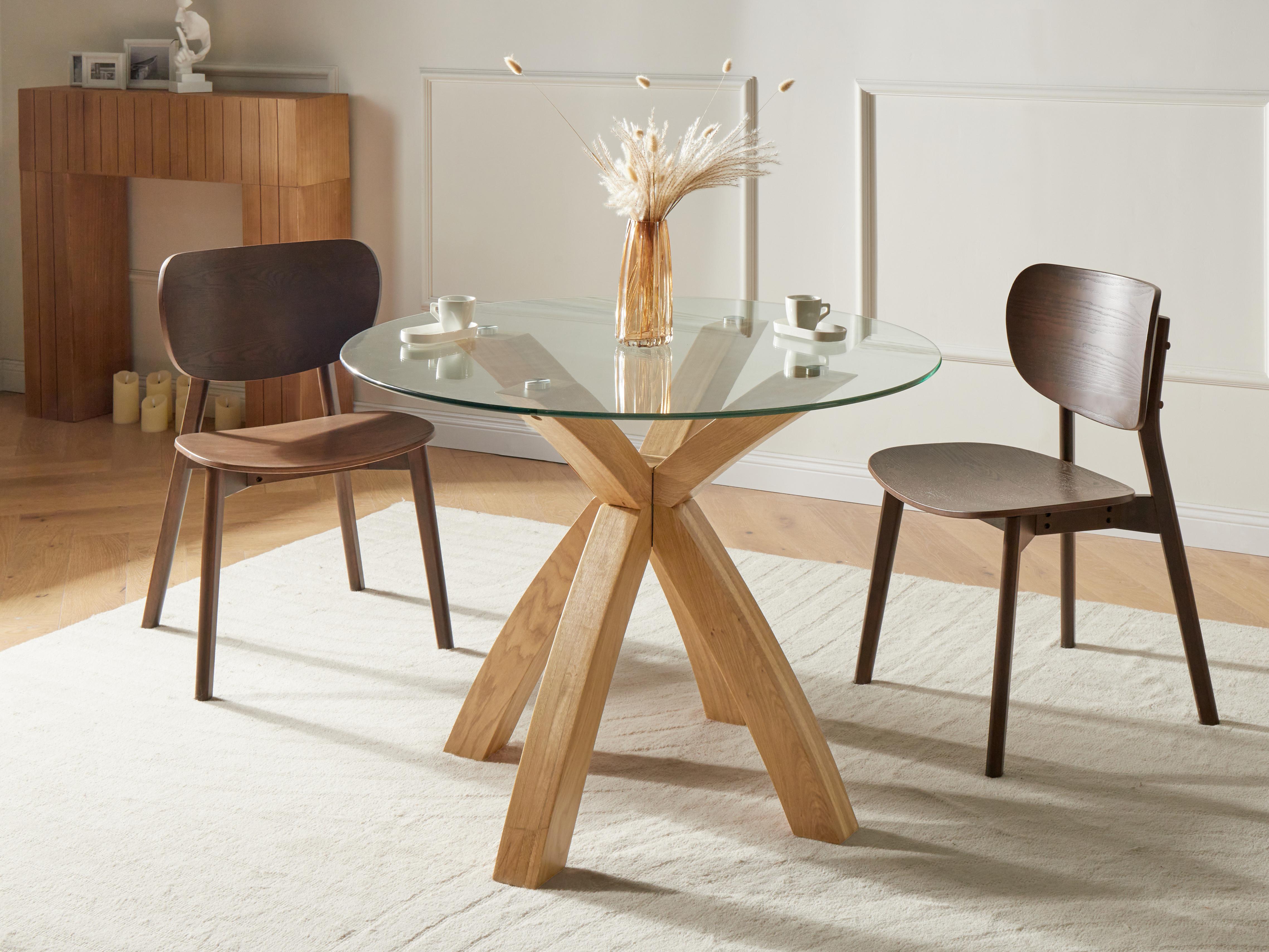Dining Table YAPP Light Brown 100 cm 100 cm Tempered Glass