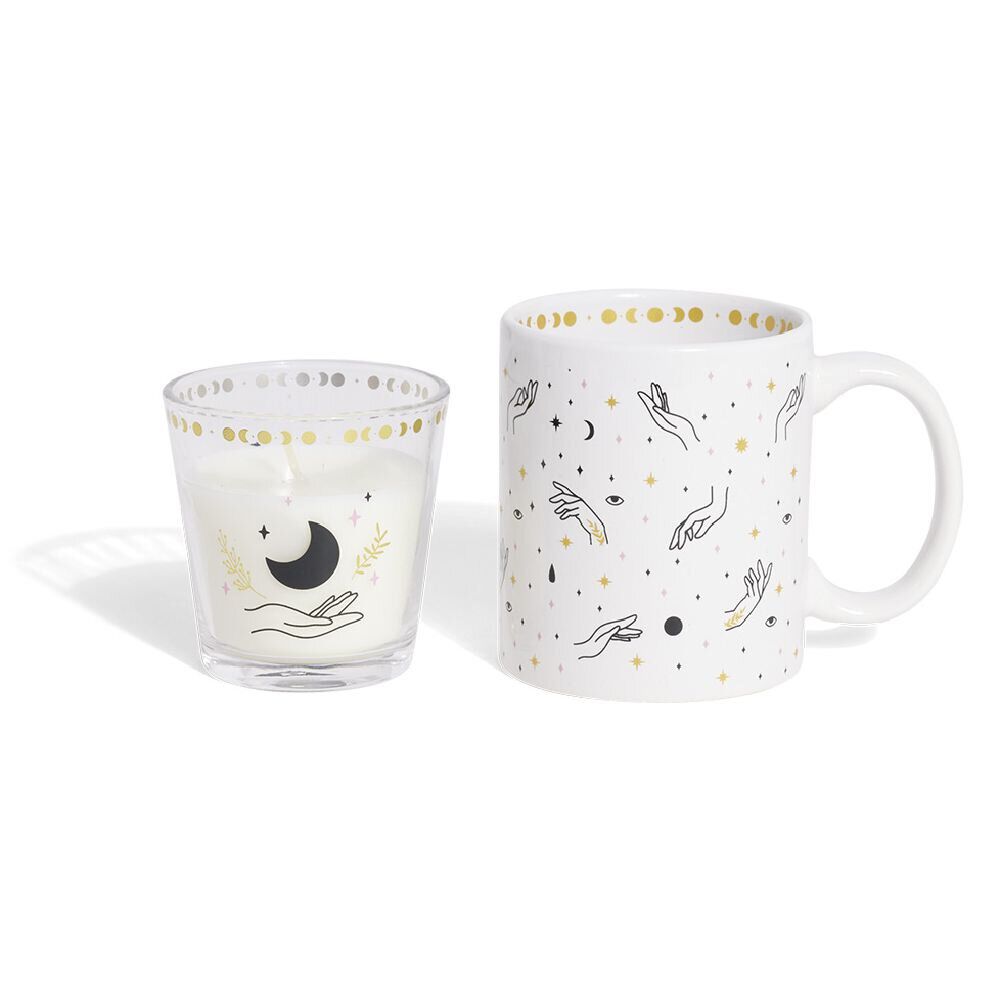 Coffret mug 33cl et bougie motif main blanc et noir