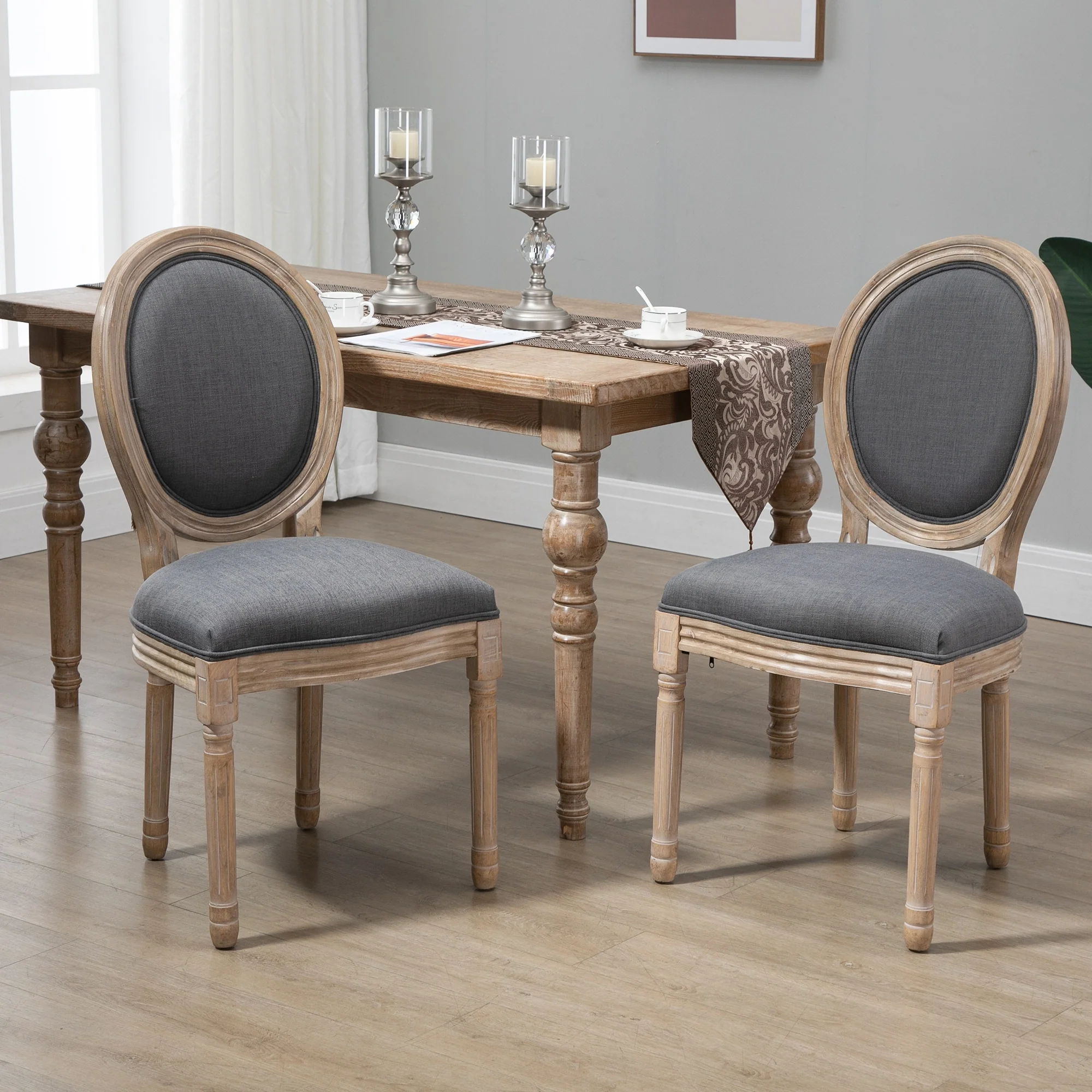 HOMCOM French-Style Upholstered Dining Chair Set, Armless Accent Side Chairs with Linen-Touch Upholstery, Set of 2