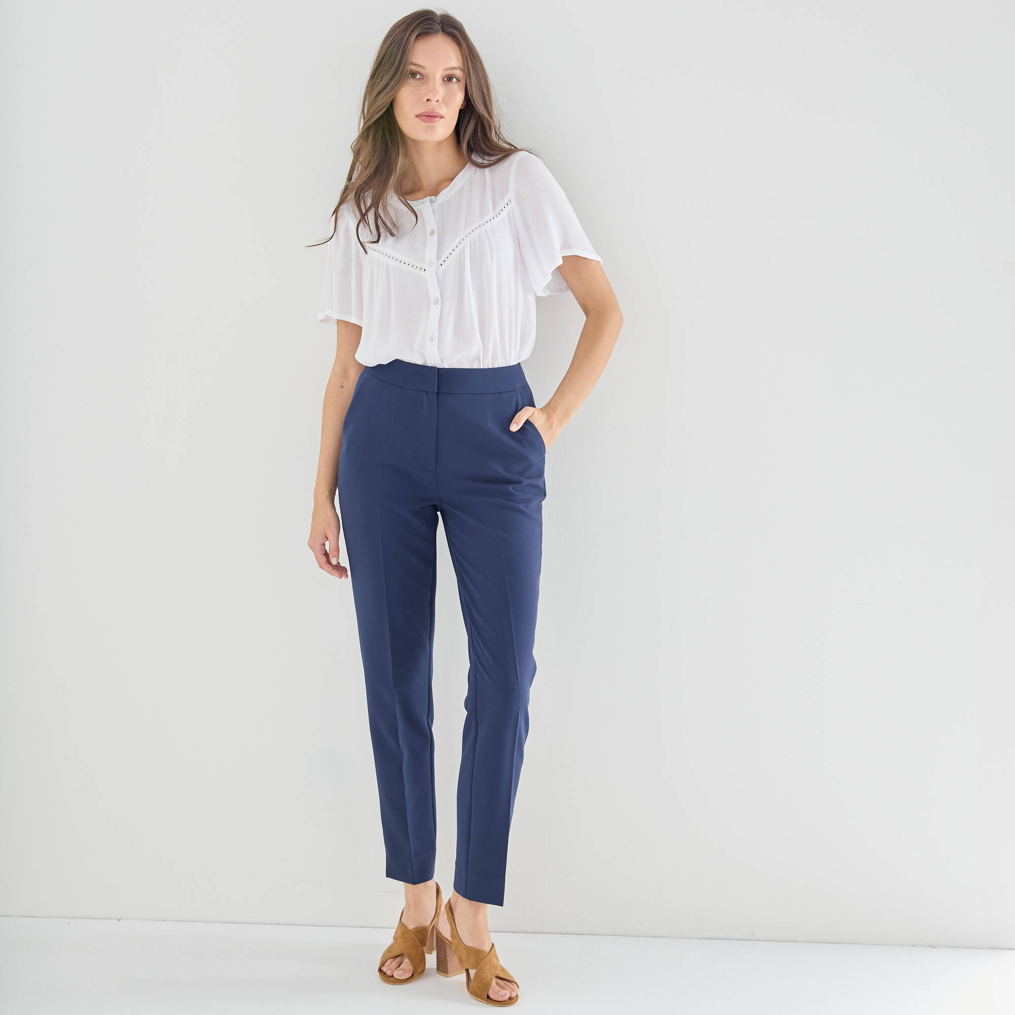 Pantalon 7/8ème coupe cigarette, uni