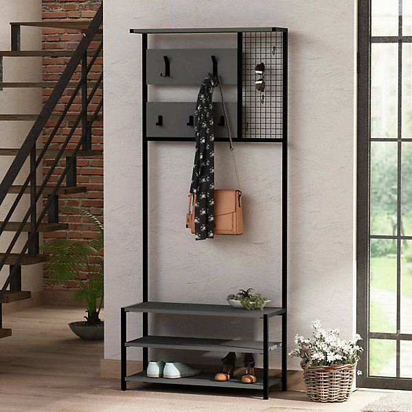 Meuble d'entrée Dmastropasqu, Crochet d'entrée, Composition pour l'atrium, 78x30 h182 cm, Anthracite et Noir