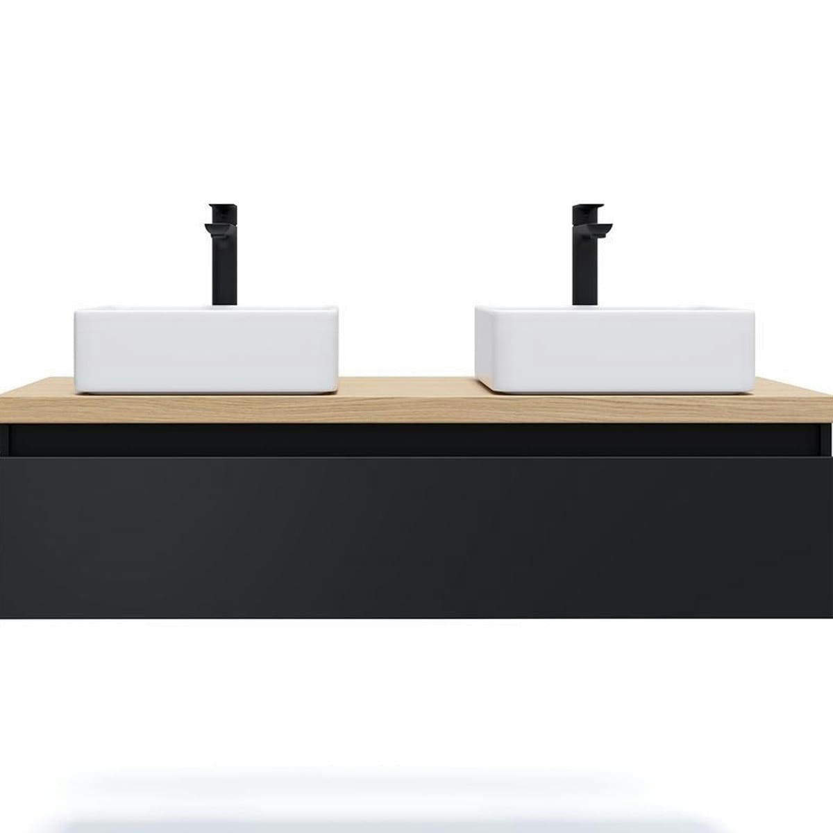 HUDSON - Meuble salle de bain 2 vasques posées 120cm 1 tiroir Noir