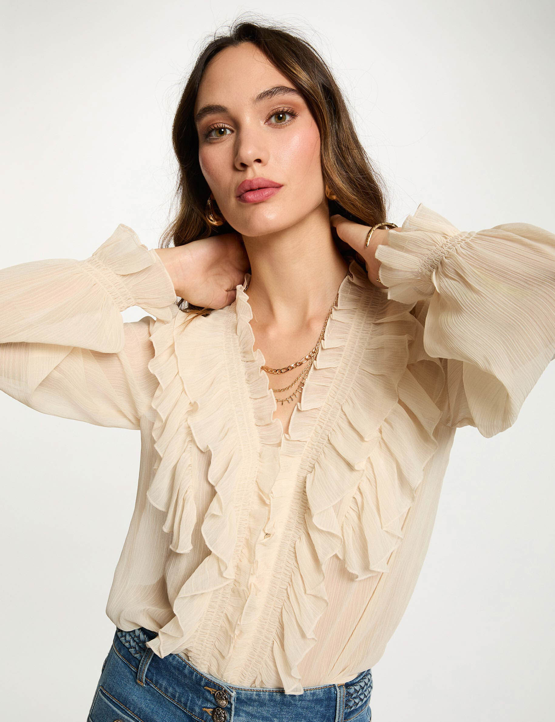 Flowy V-Neck Shirt Cream Women