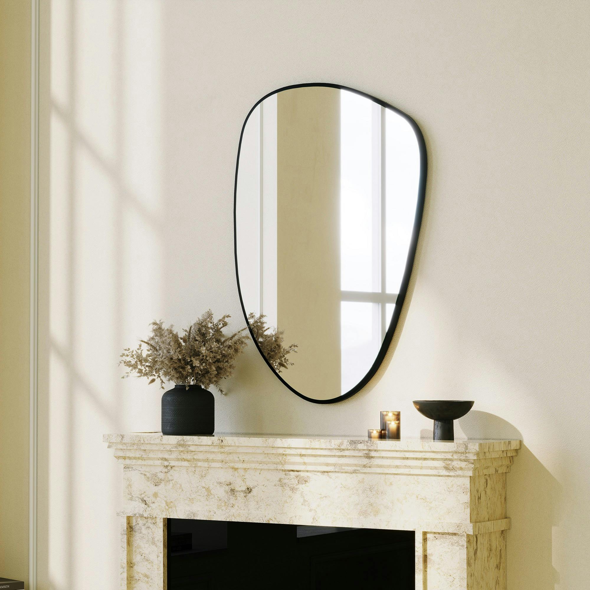 Miroir mural organique cadre noir 91 cm - style moderne CODY