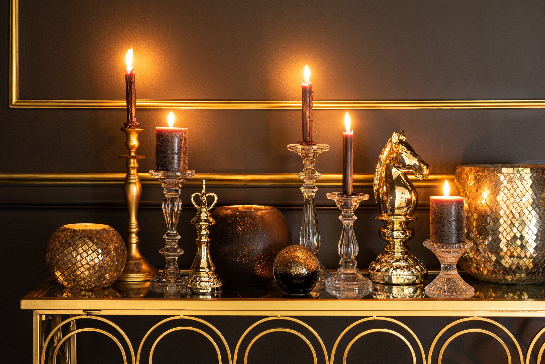 J-Line kandelaar Klassiek Design - aluminium - goud - medium
