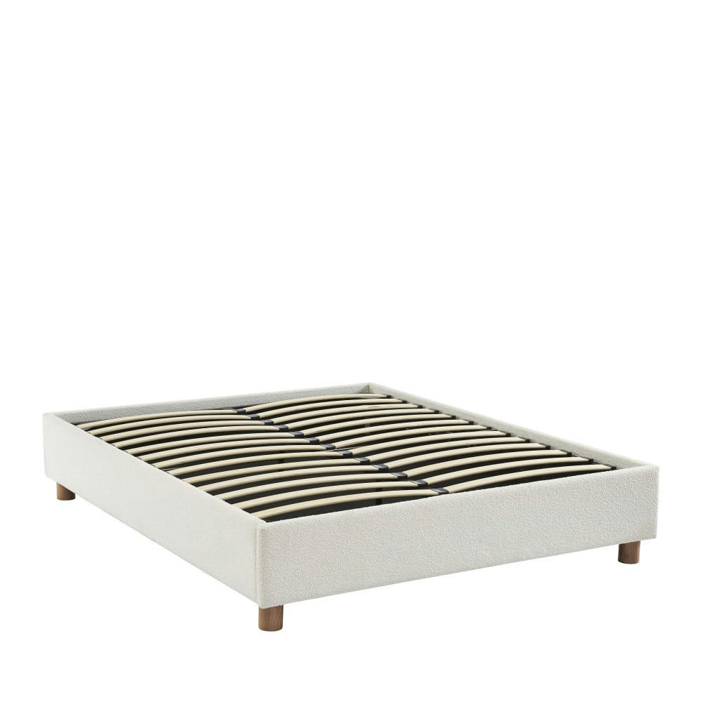 MILLO - Lit coffre  tissu bouclettes écru 160x200 sommier ecru