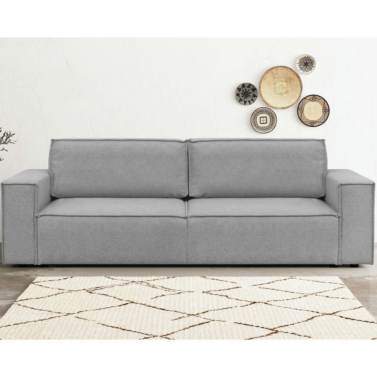 HARPER - Canapé convertible 3 Places avec coffre en tissu gris chiné