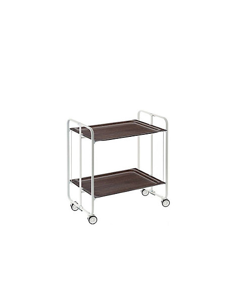 Desserte pliante BAUHAUS avec roulettes, Structure blanche, 2 niveaux, 4 positions