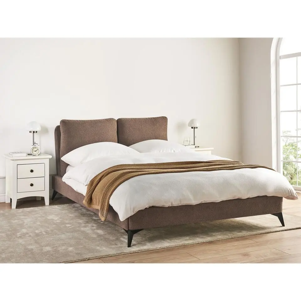 MELLE - Tweepersoonsbed - Bruin - 140 x 200 cm - Boucl&eacute;