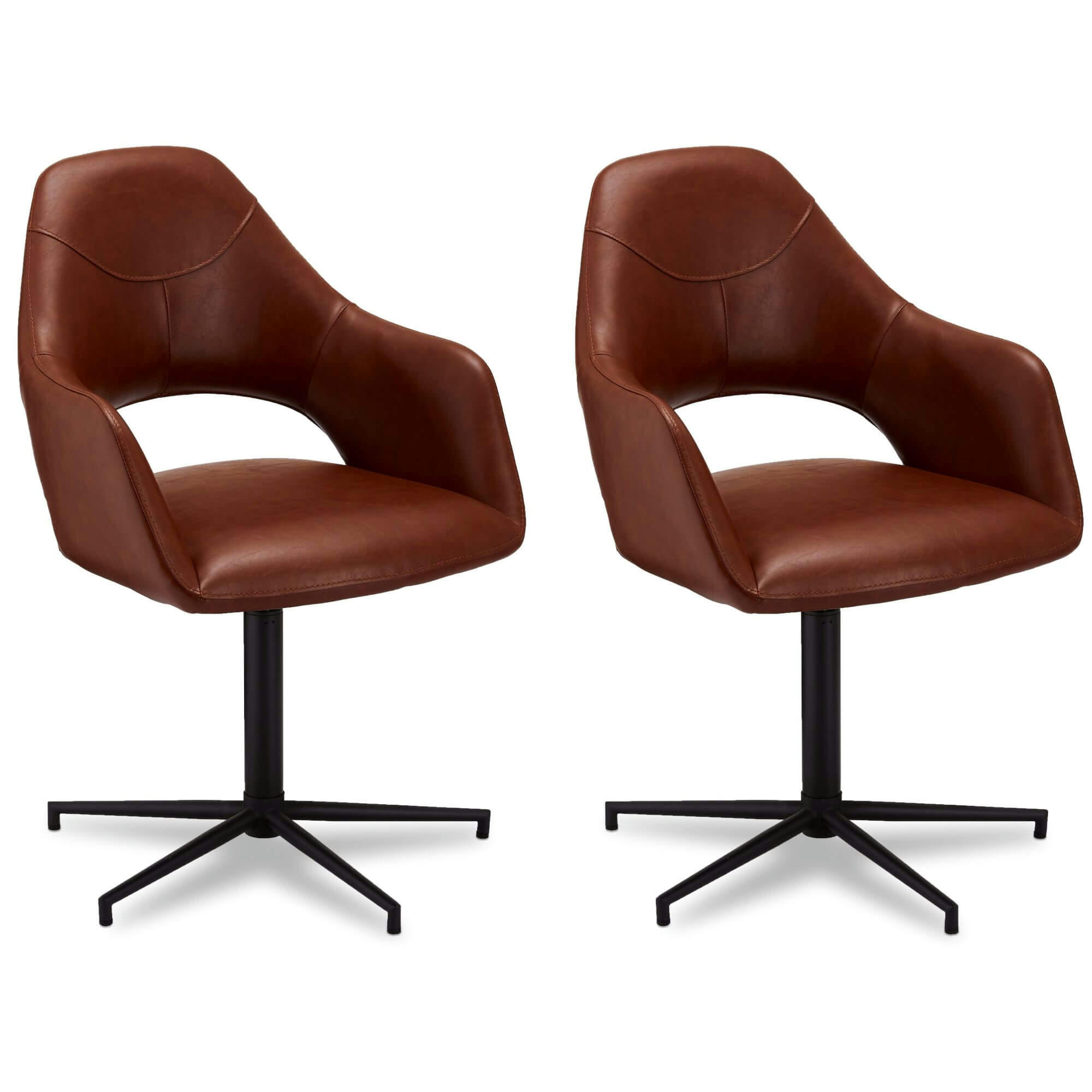 LUNA - Lot de 2 chaises avec accoudoirs en simili marron clair