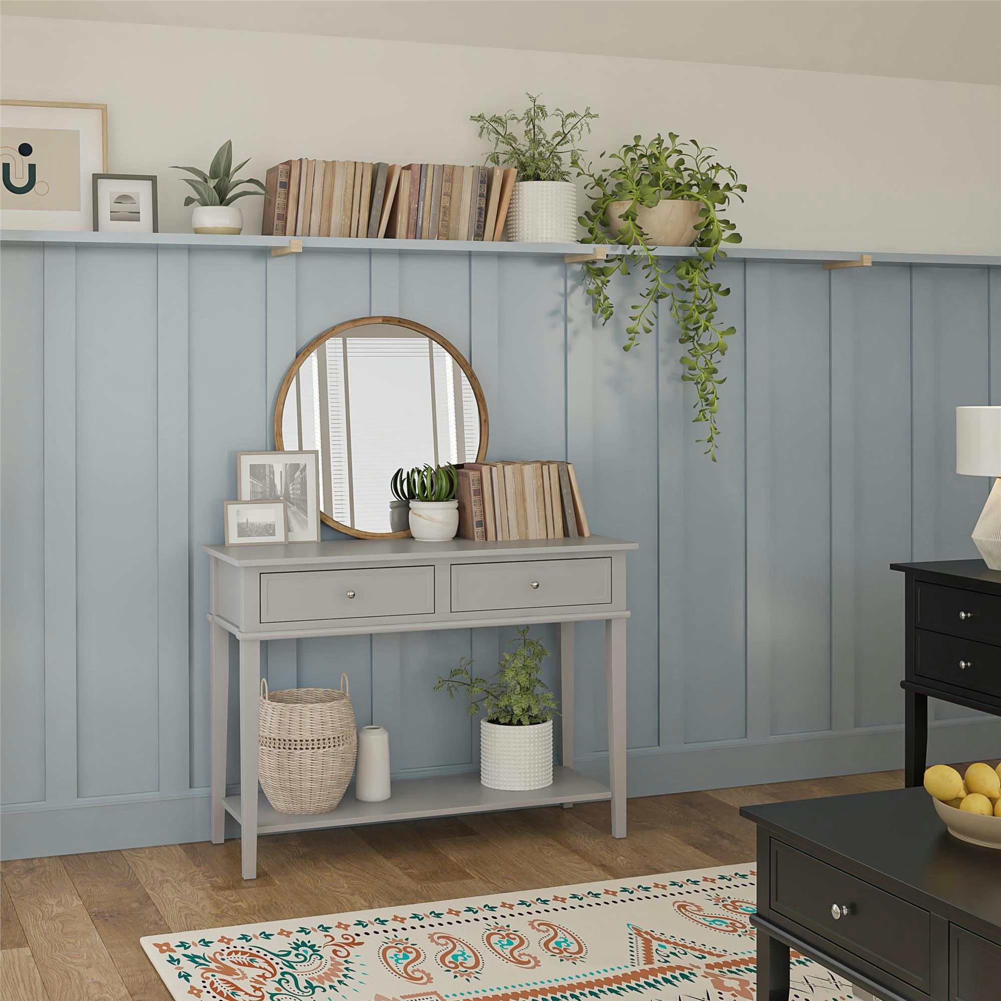 FRANKLIN - Table console avec 2 tiroirs en MDF gris