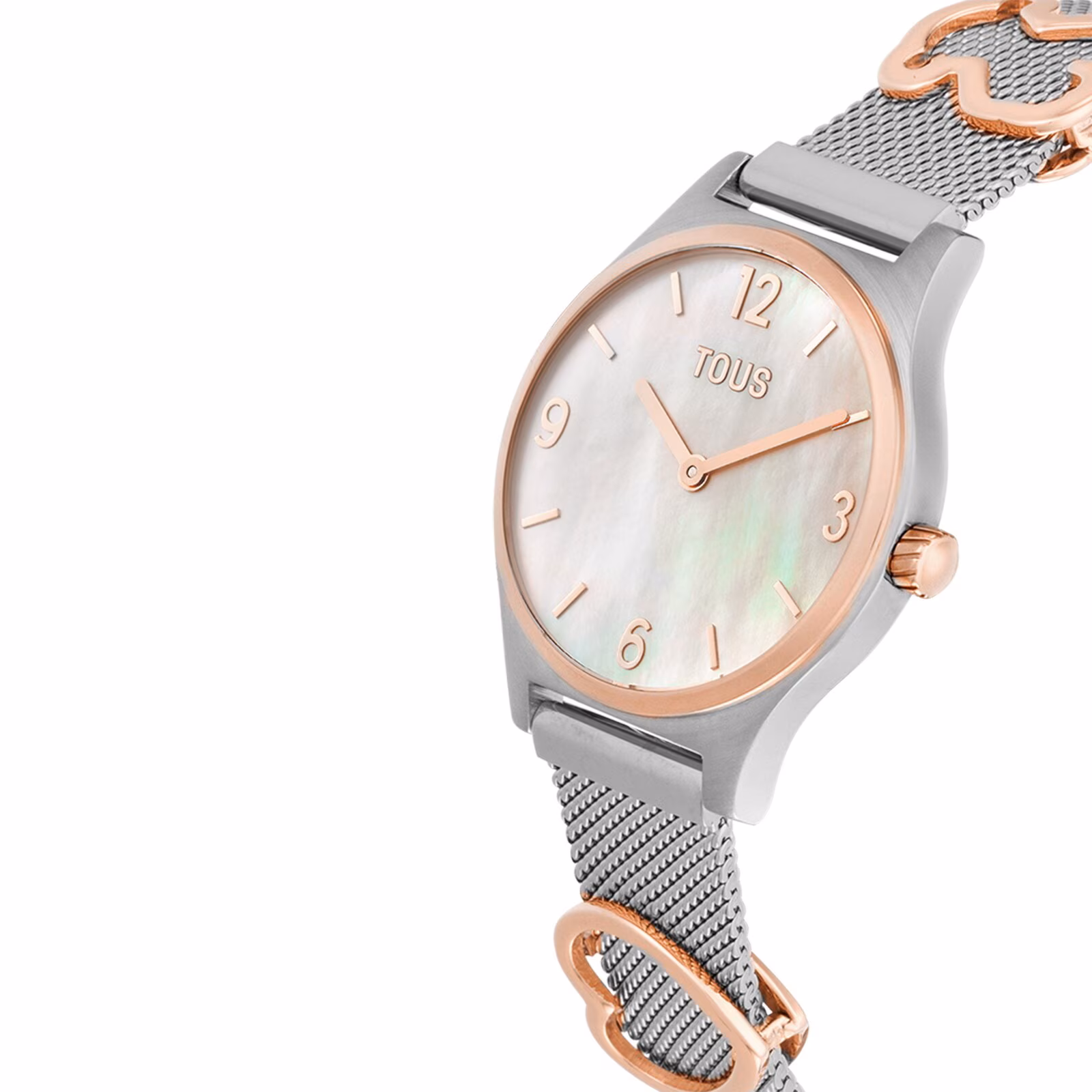 Reloj analógico/digital con brazalete de acero, acero rosado y esfera de nácar Epic Icon Mesh