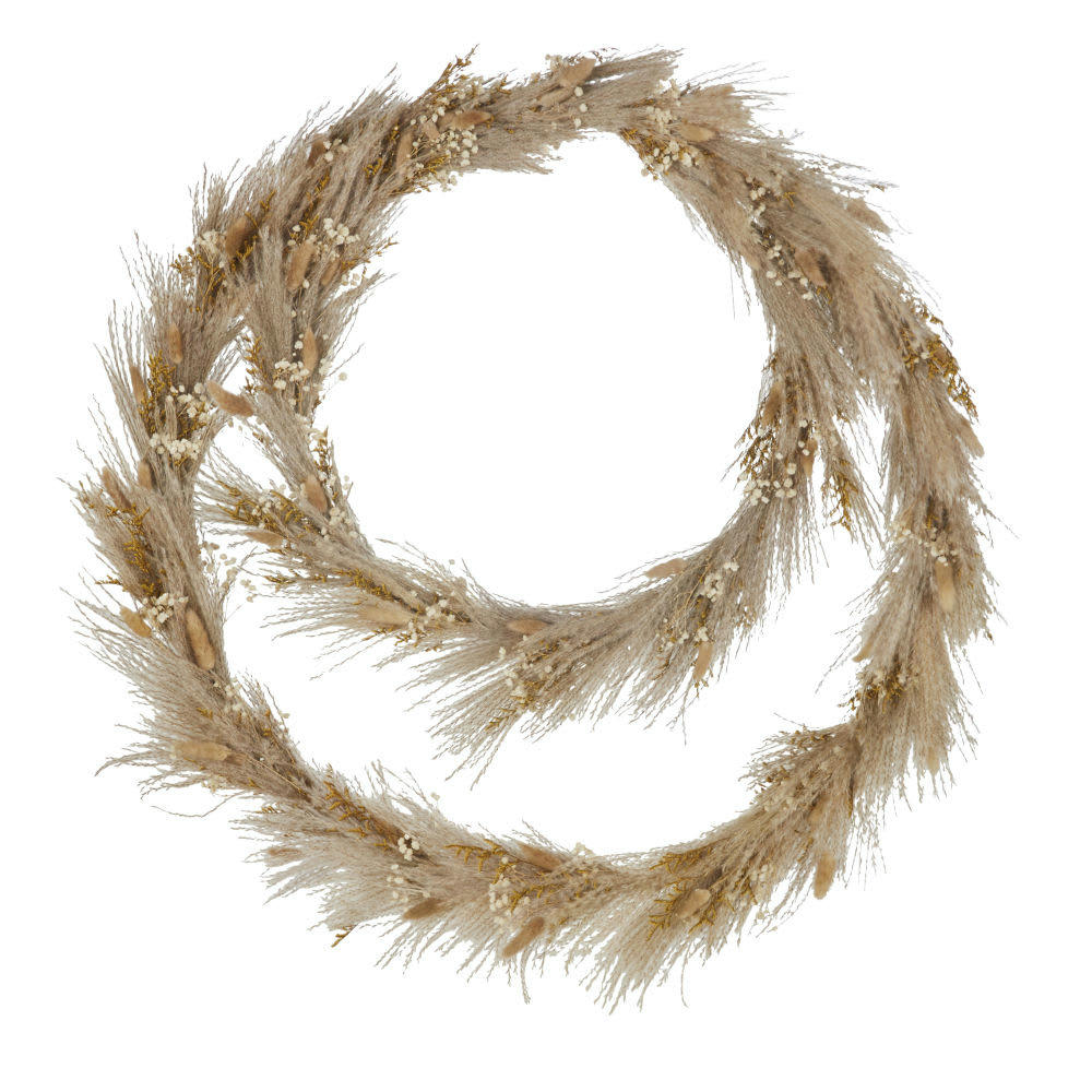 FLORA - Déco murale couronne de fleurs séchées beiges D90