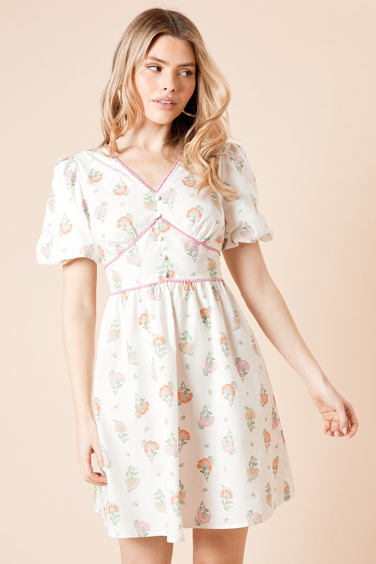 Dorothy Perkins Trim Detail Puff Sleeve Mini Dress