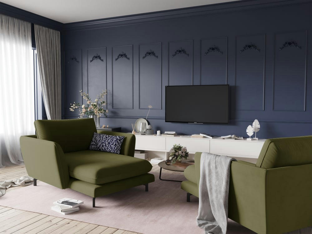 PODIUM - Méridienne 1 place en velours vert