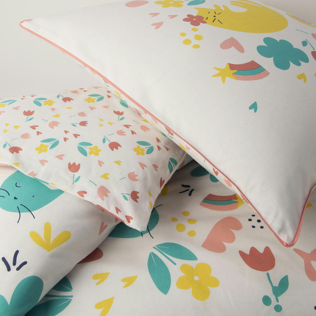 MINOU - Parure de lit enfant coton  imprimé blanc 140x200cm