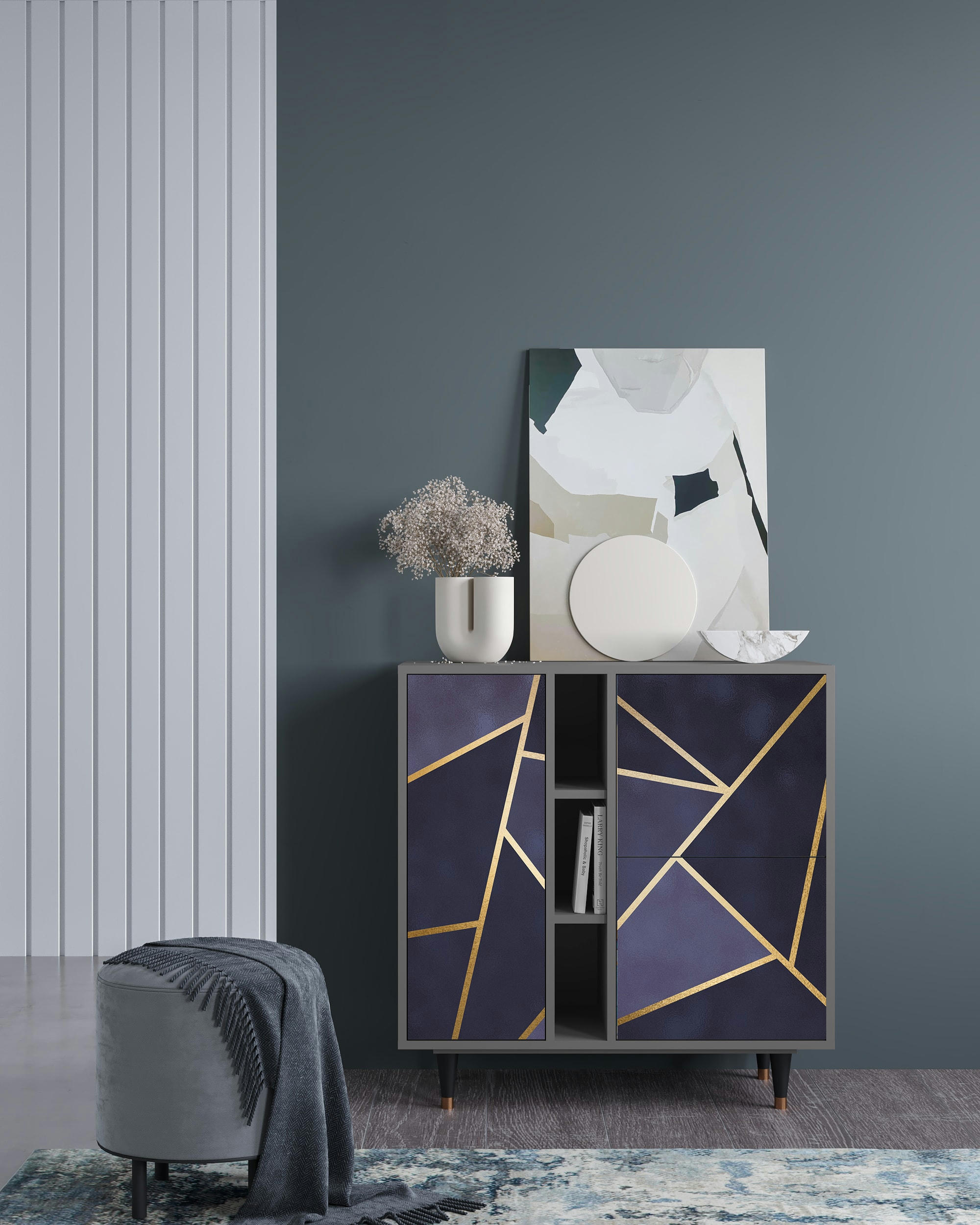 THE AMETHYST - Buffet  bleu 3 portes L 94 cm