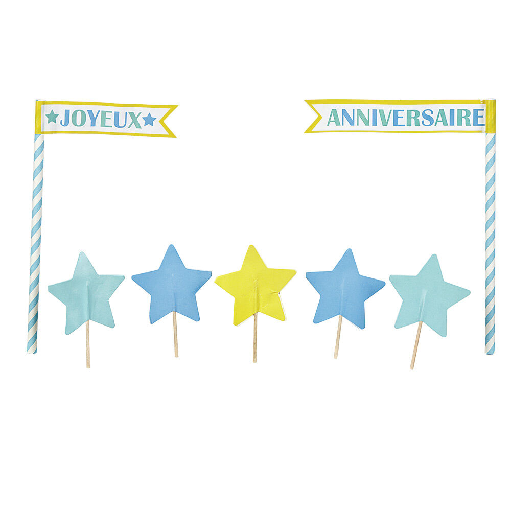 Décoration gâteau Joyeux anniversaire et étoiles