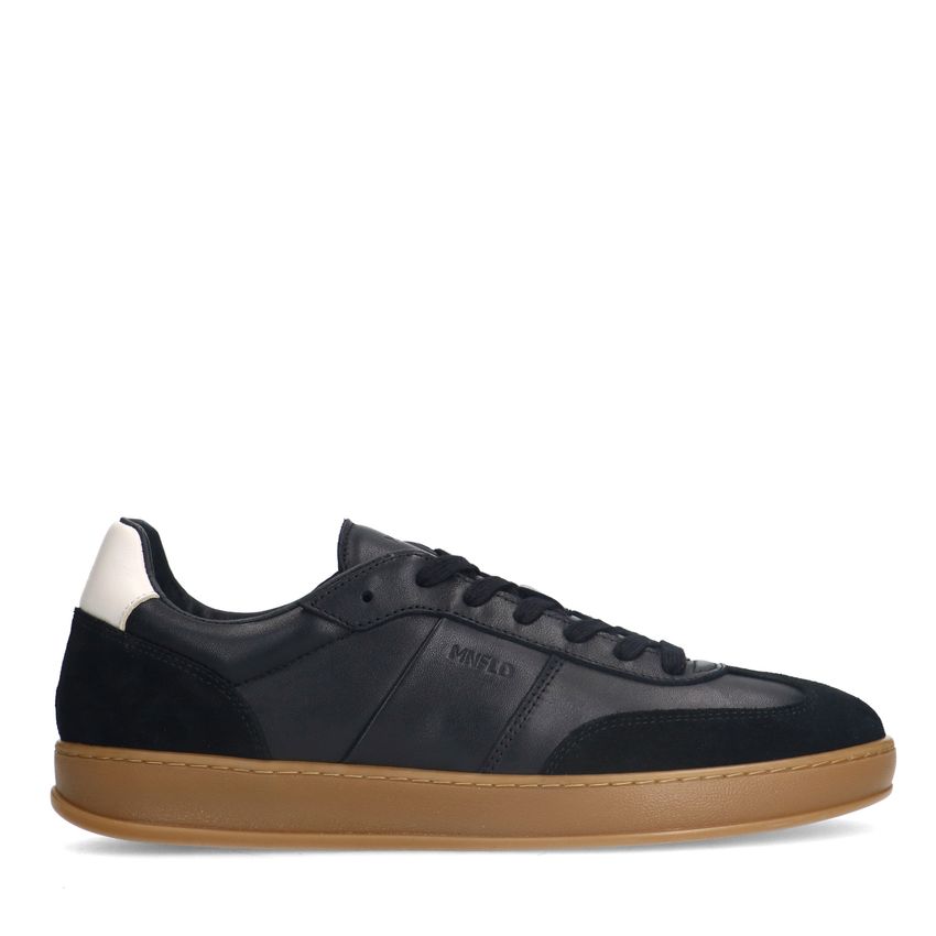 Manfield Zwarte leren sneakers met suède details