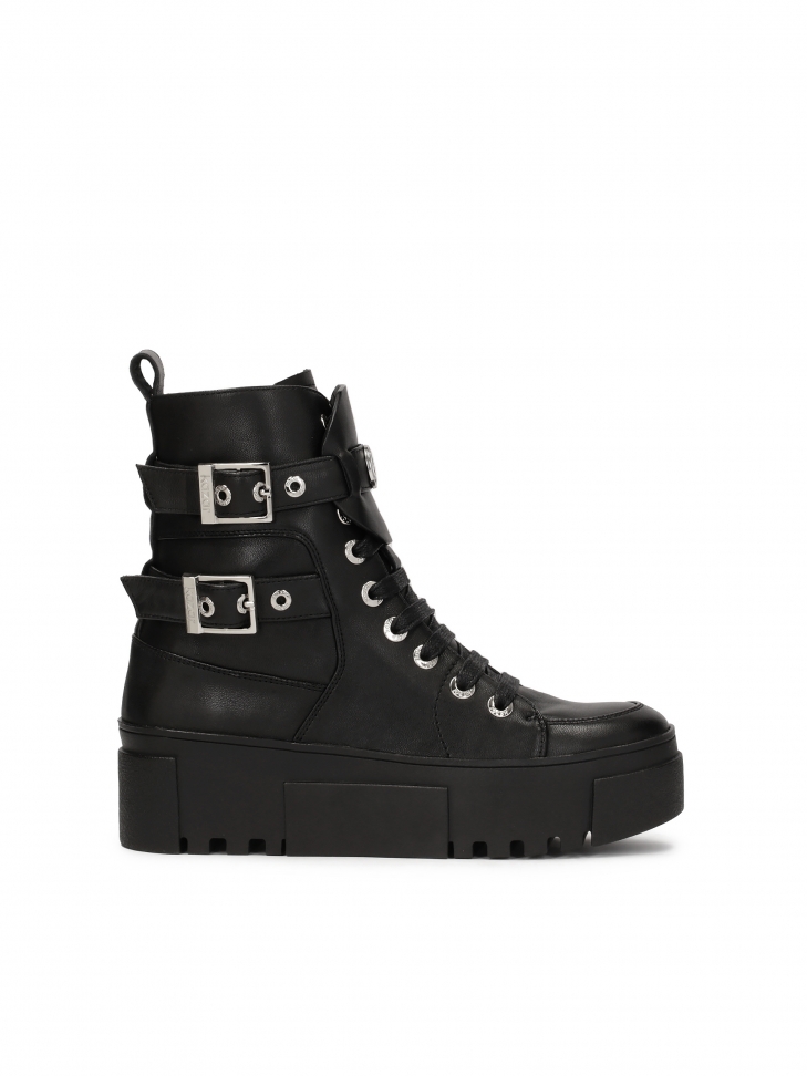 Rock style leather platform boots