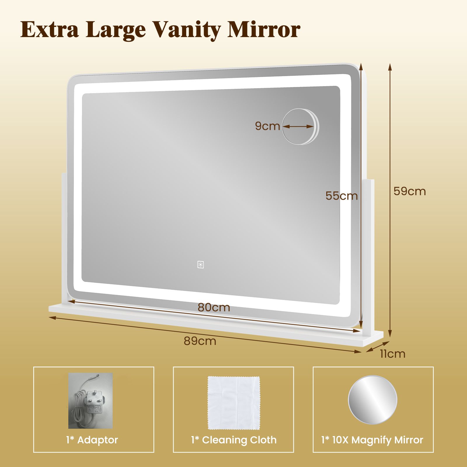 Gymax Vanity Mirror With Light 80 x 55 CM Makeup Mirror With Touch Control