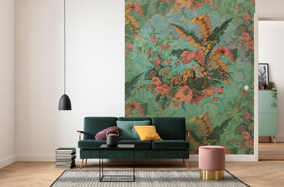 Sanders & Sanders fotobehang bladeren groen en roze - 200 x 270 cm - 611830