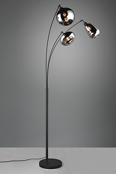 Lampadaire 3xE14 max 10W, H200 cm, Verre chromé, noir mat, IP20 - Trio - Lumina