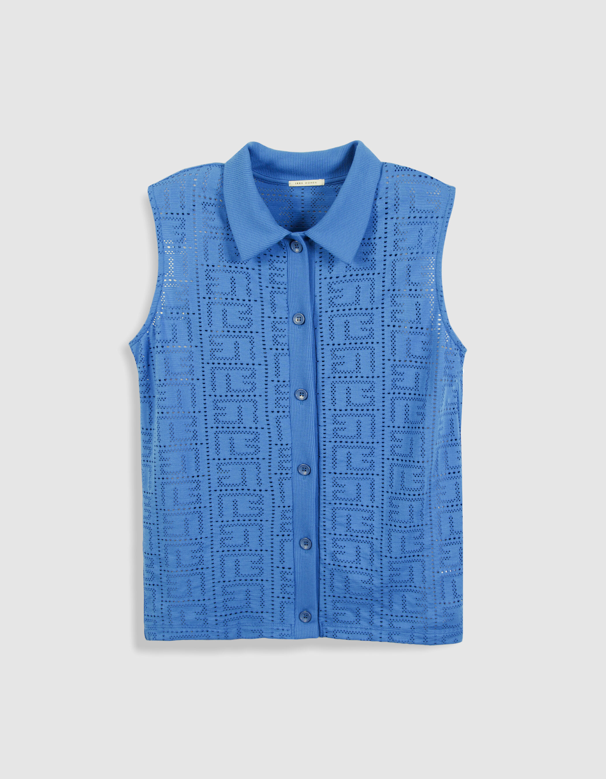 Tee-shirt sans manches bleu maille ajourée Femme