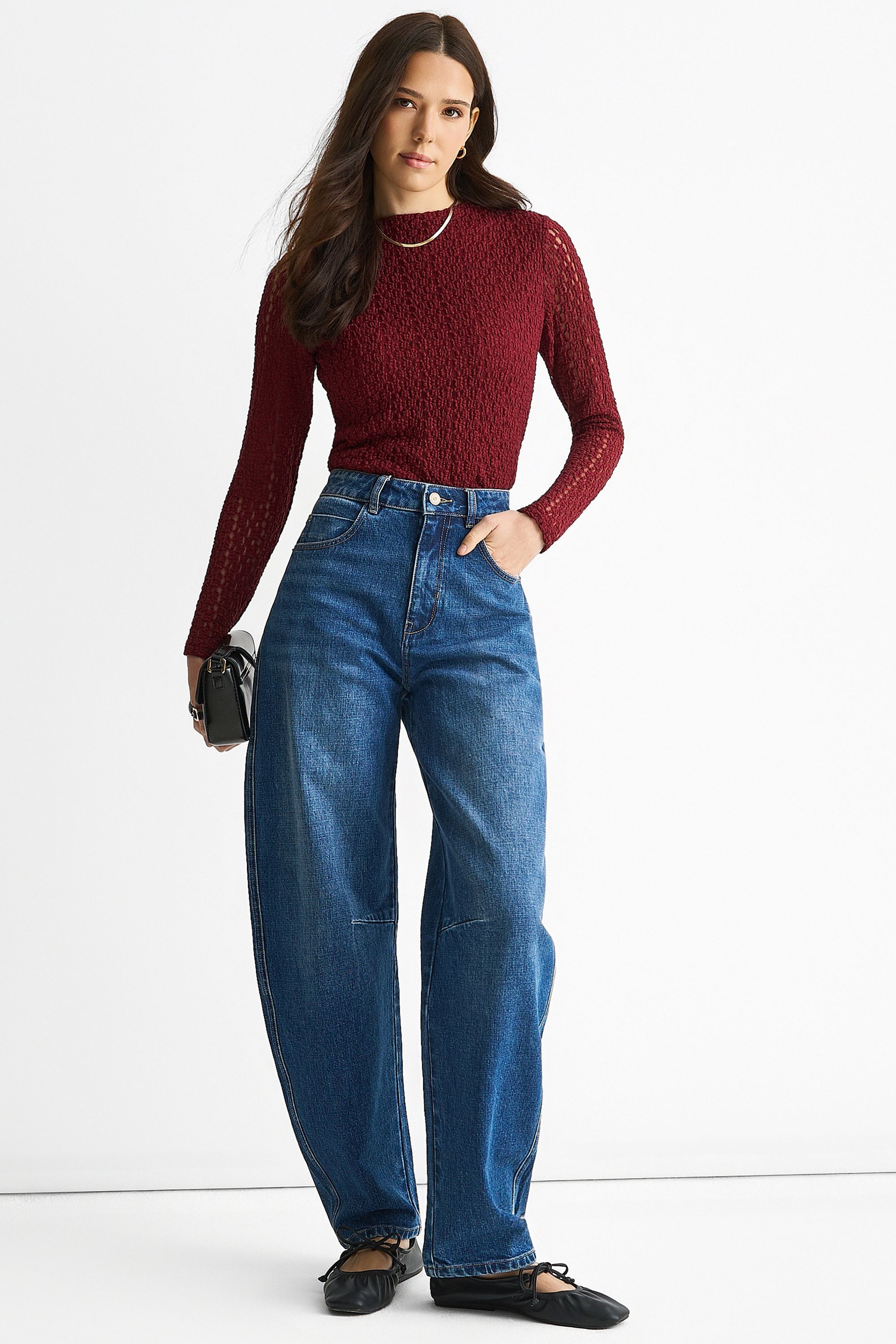 Gini London Blue Mid Rise Barrel Leg Jeans