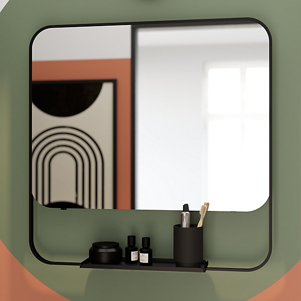 Ensemble meuble vasque faible profondeur noir avec porte-serviettes l.85 x H.82 x P.36 cm   plan vasque blanc résine   miroir, GoodHome Maza