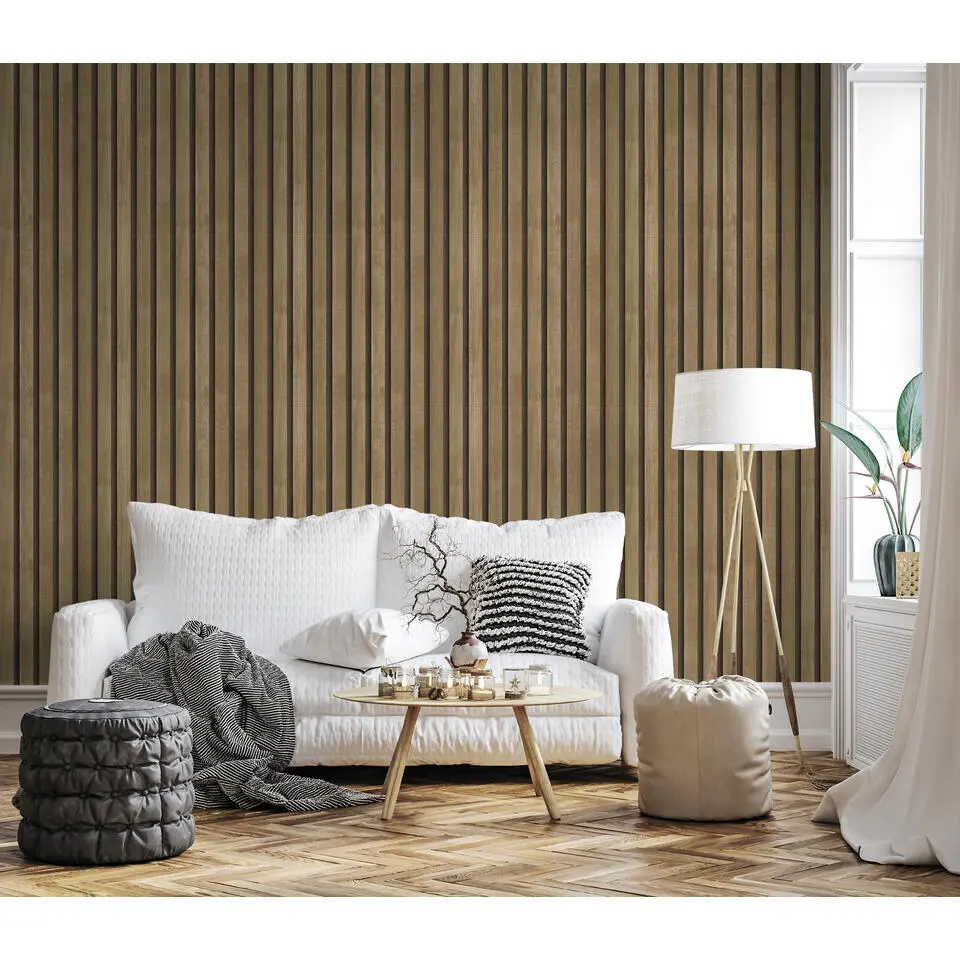 Sanders & Sanders behang houten wandpanelen 3d bruin - 53 cm x 10 m