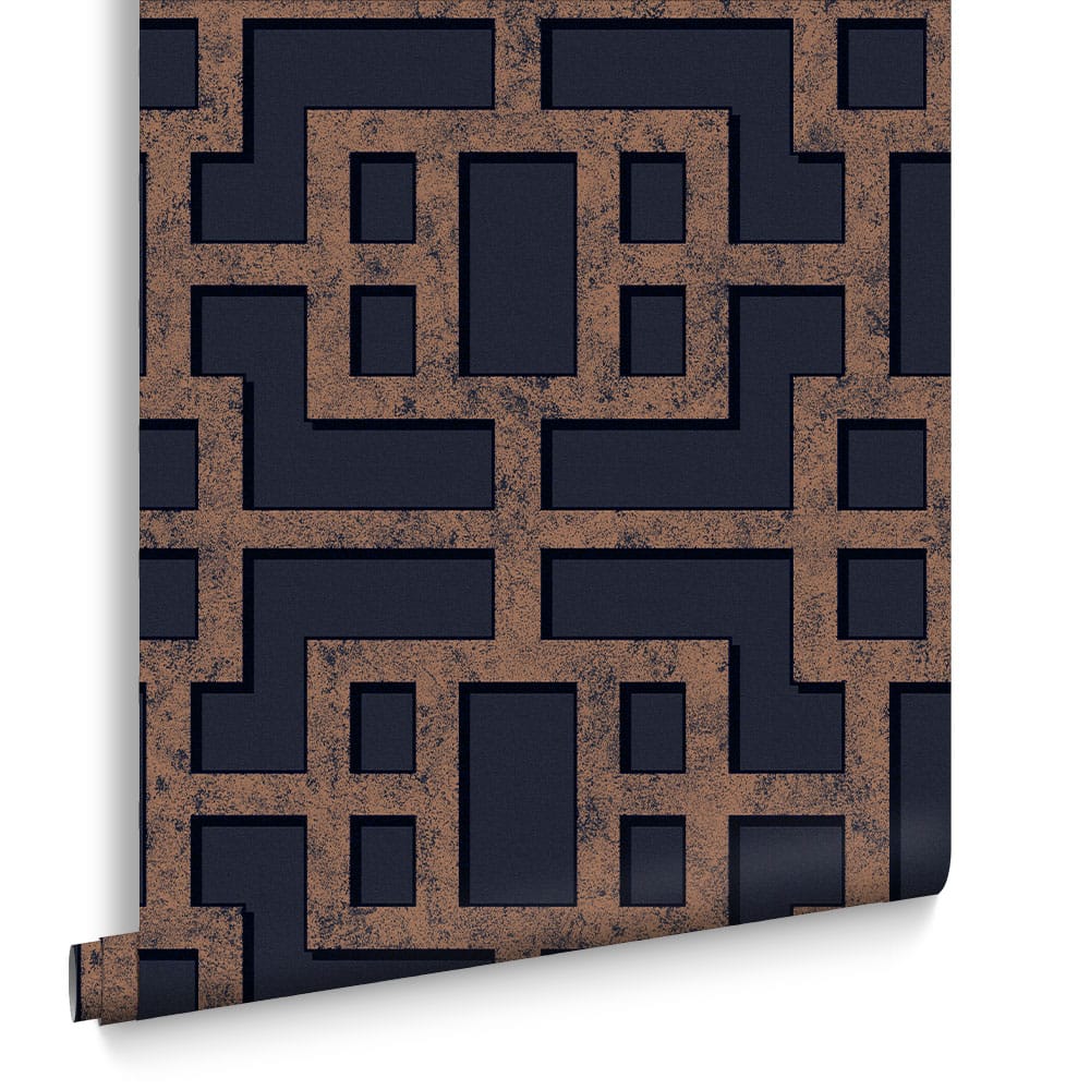 Graham & Brown Vliesbehang - Rendo Blue & Copper - 10mx52cm
